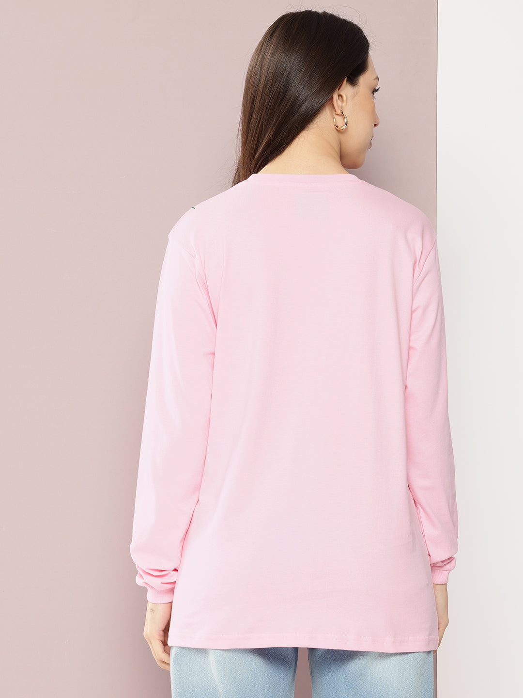 Womens Full Sleeve Round Neck Embroidered Oversized Fit Tshirts