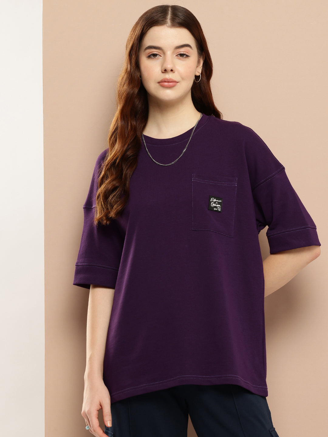 Womens Half Sleeve Round Neck Solid Oversized Fit Tshirts