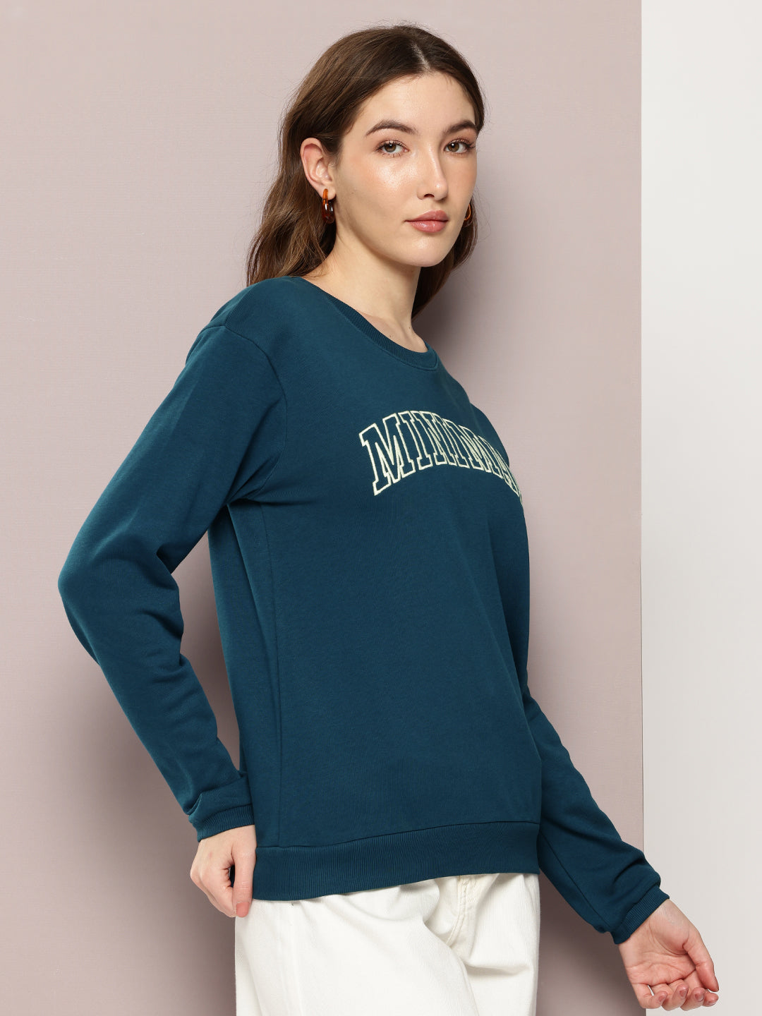 Womens Full Sleeve Round Neck Embroidered Relaxed Fit Tshirts