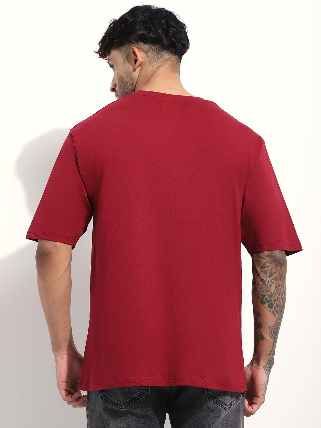 Mens Half Sleeve Round Neck Embroidered Oversized Fit Tshirts