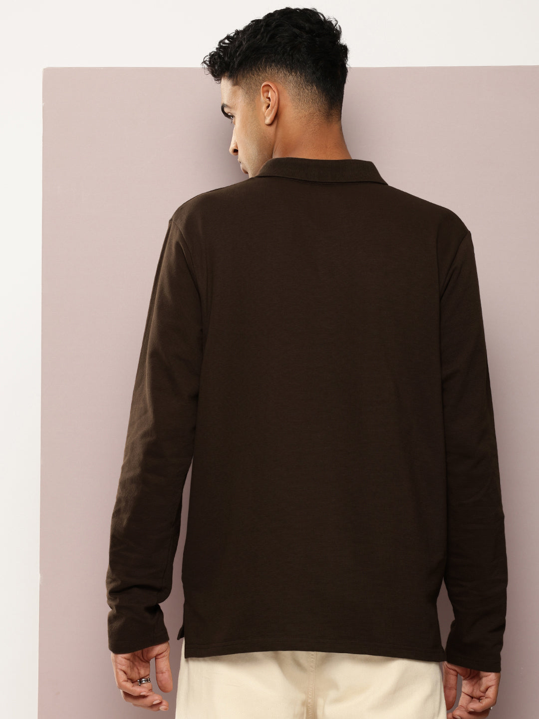 Mens Full Sleeve Polo Neck Solid Oversized Fit Tshirts