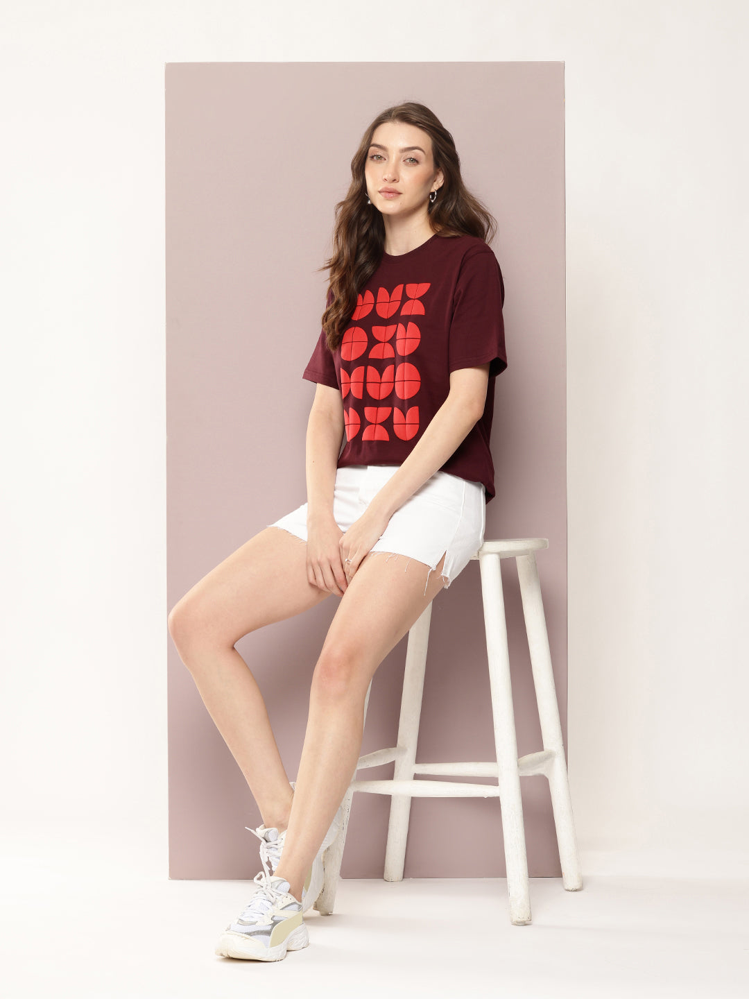 Womens Half Sleeve Round Neck Puff Print Oversized Fit Tshirts
