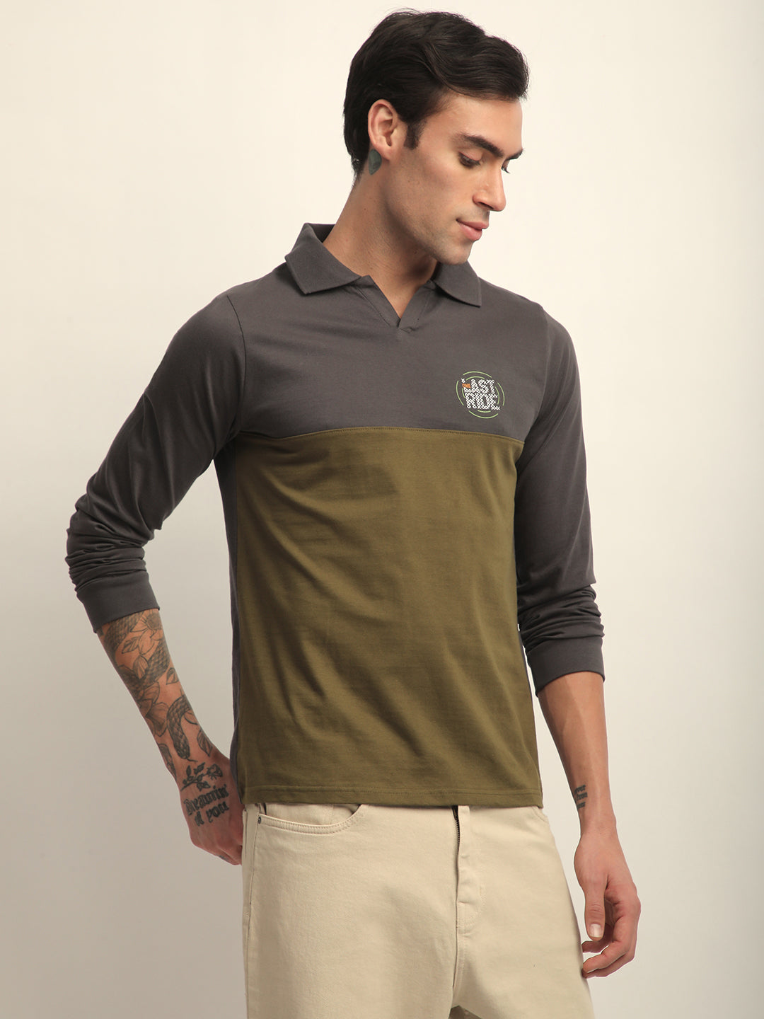 Mens Full Sleeve Polo Neck Printed Regular Fit Tshirts