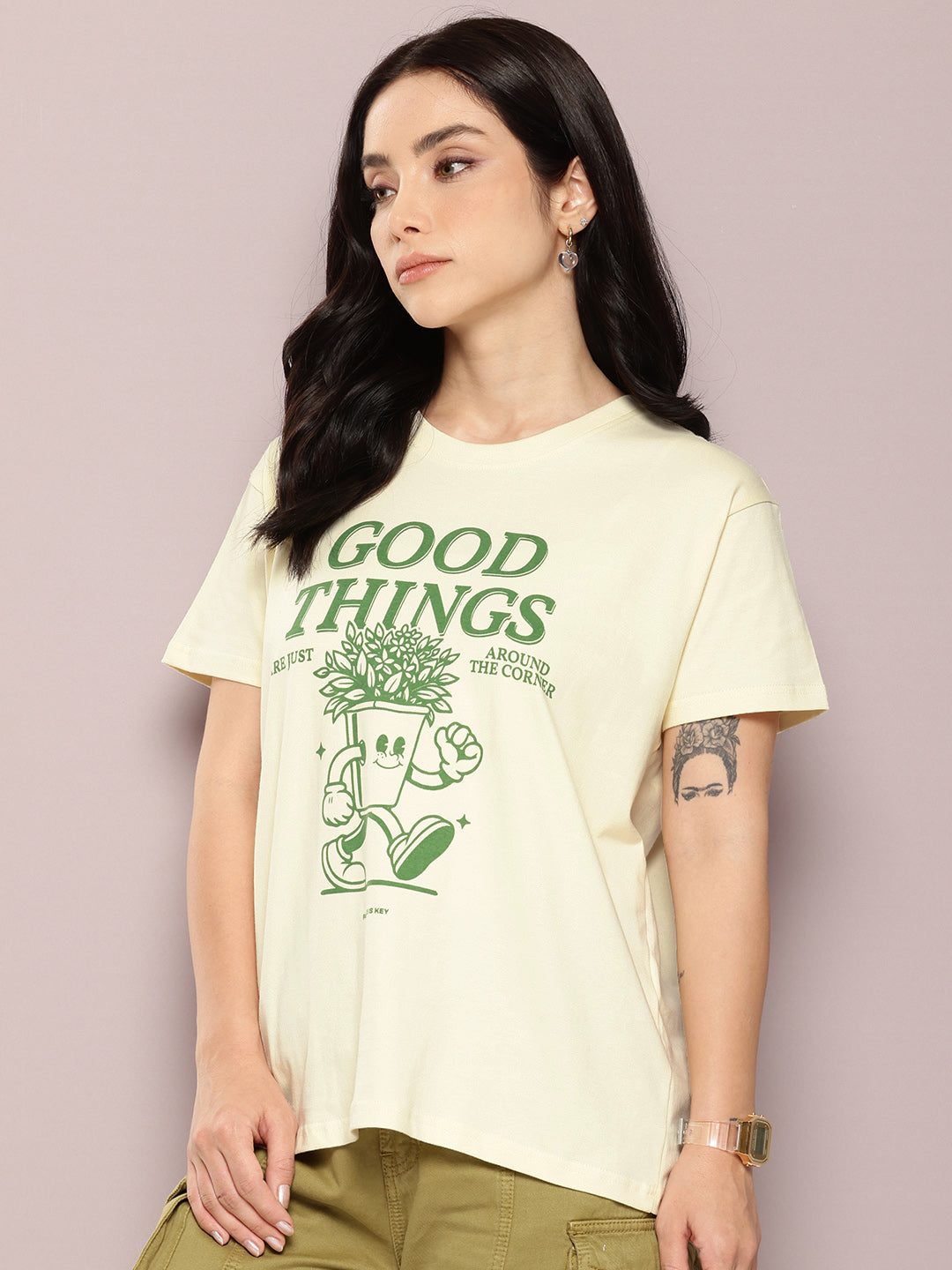 Womens Half Sleeve Round Neck Printed Boxy Fit Tshirts