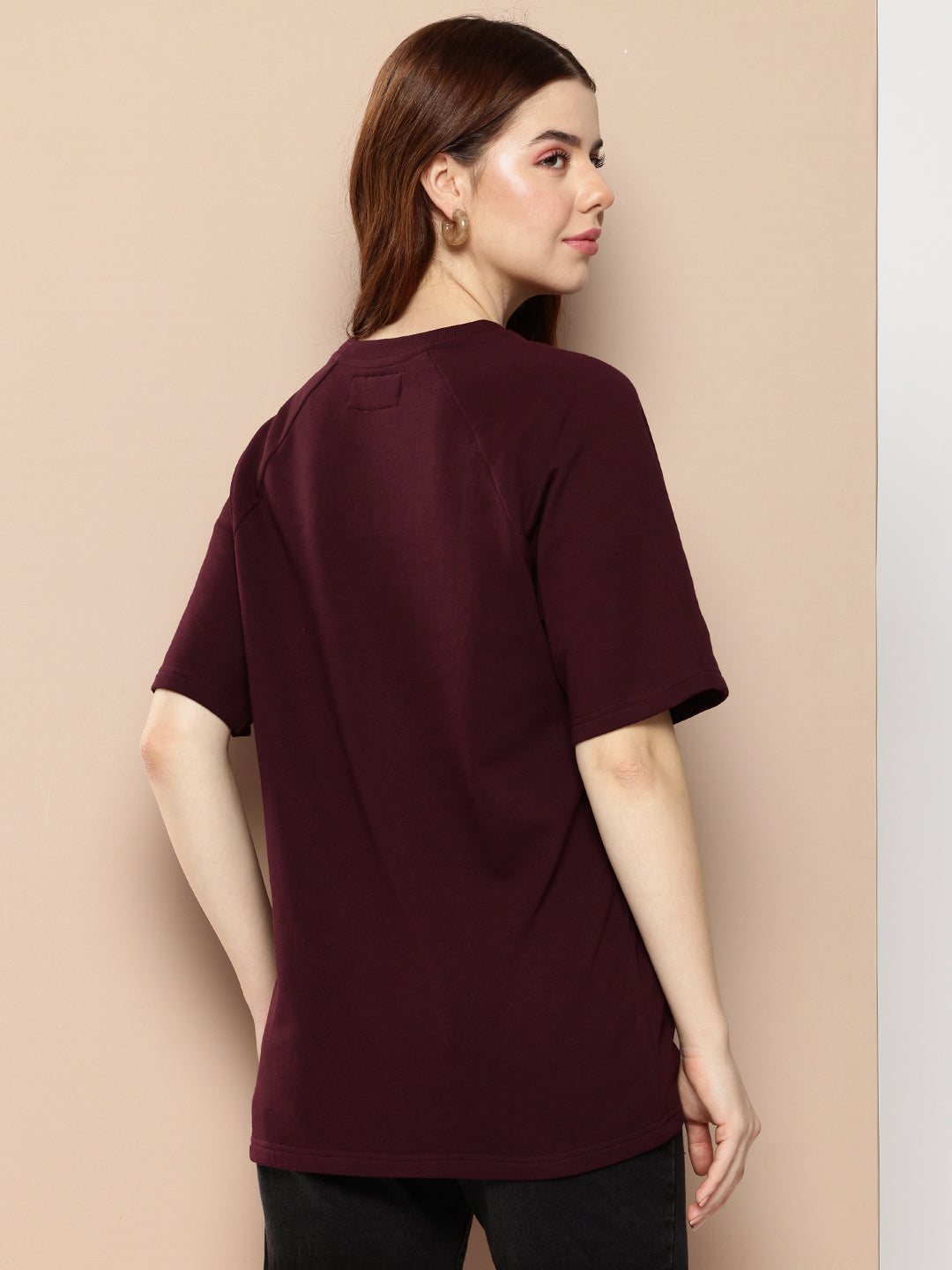 Womens Half Sleeve Round Neck Solid Oversized Fit Tshirts