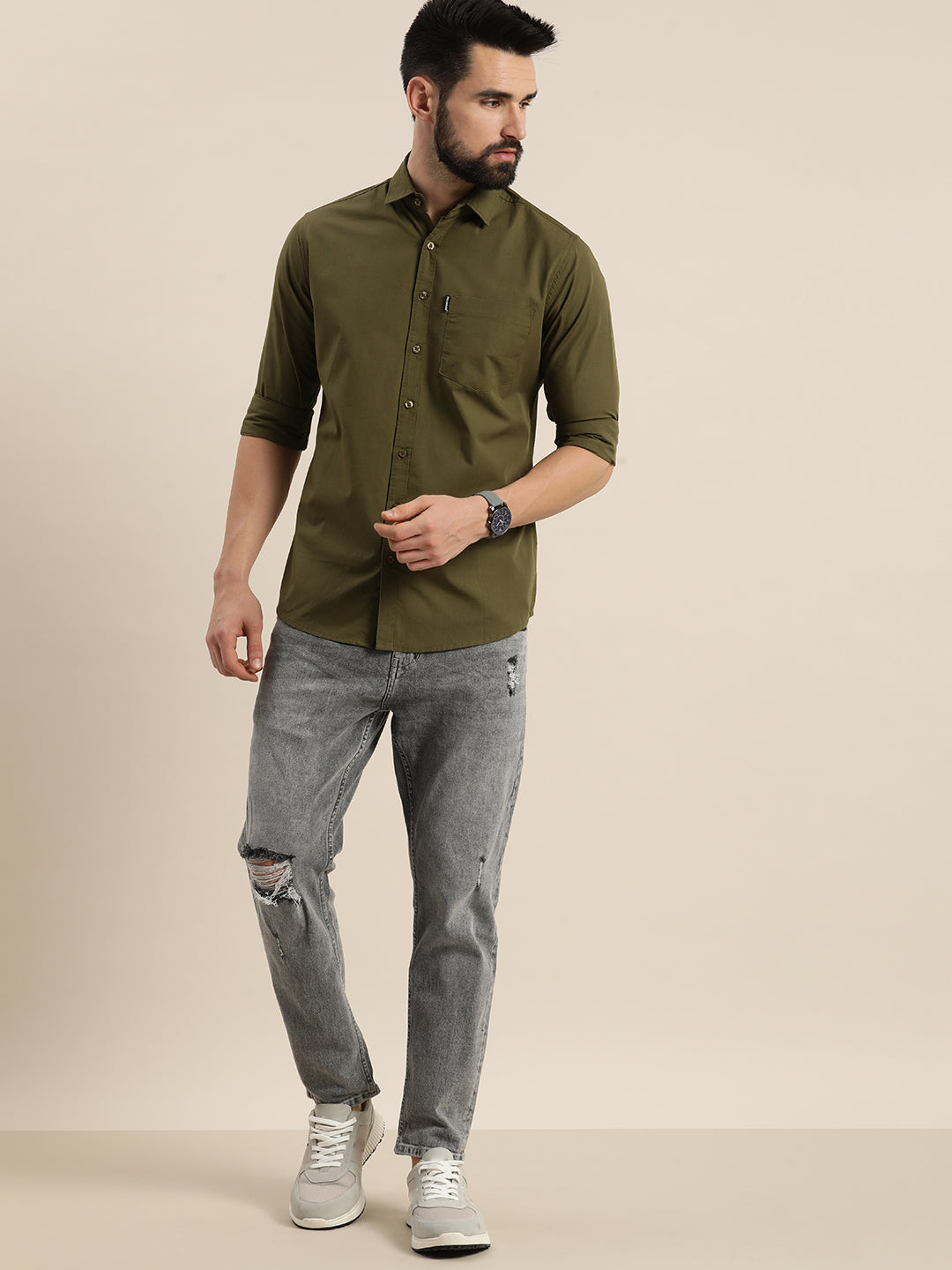 Mens Plain Full Sleeve Shirt With Pocket