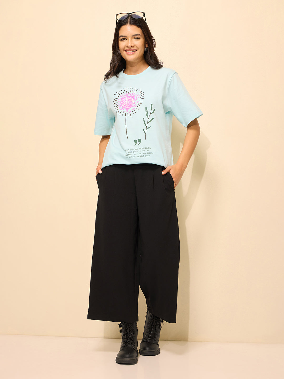 Womens Puff Printed Oversized Fit Cotton T-Shirt