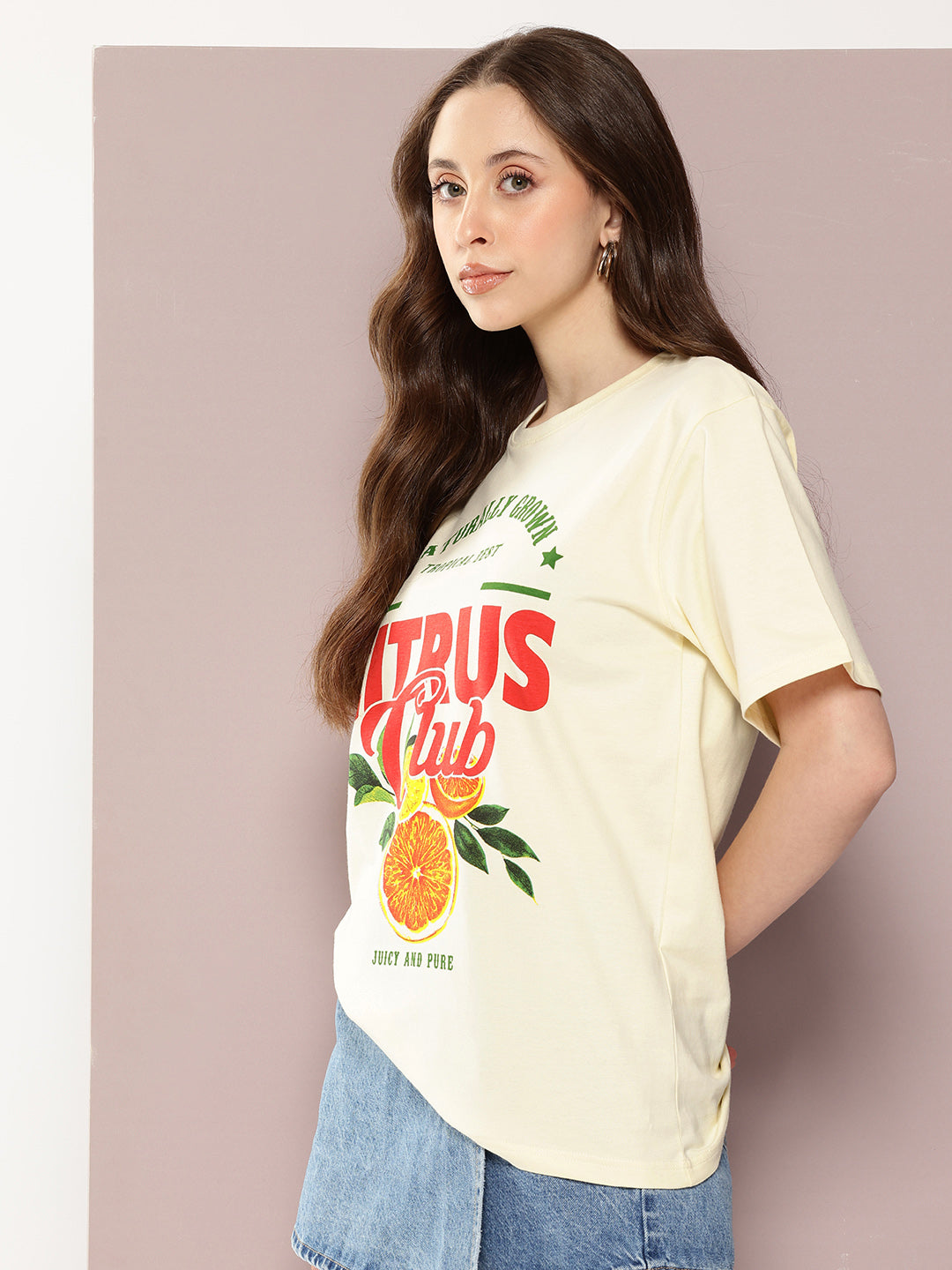 Womens Half Sleeve Round Neck Printed Oversized Fit Tshirts
