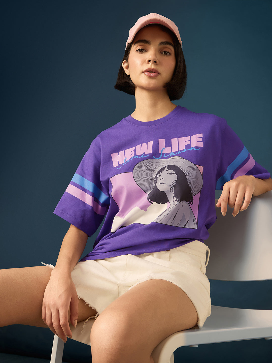 Womens Short Sleeve Printed Oversized Fit Tshirt 