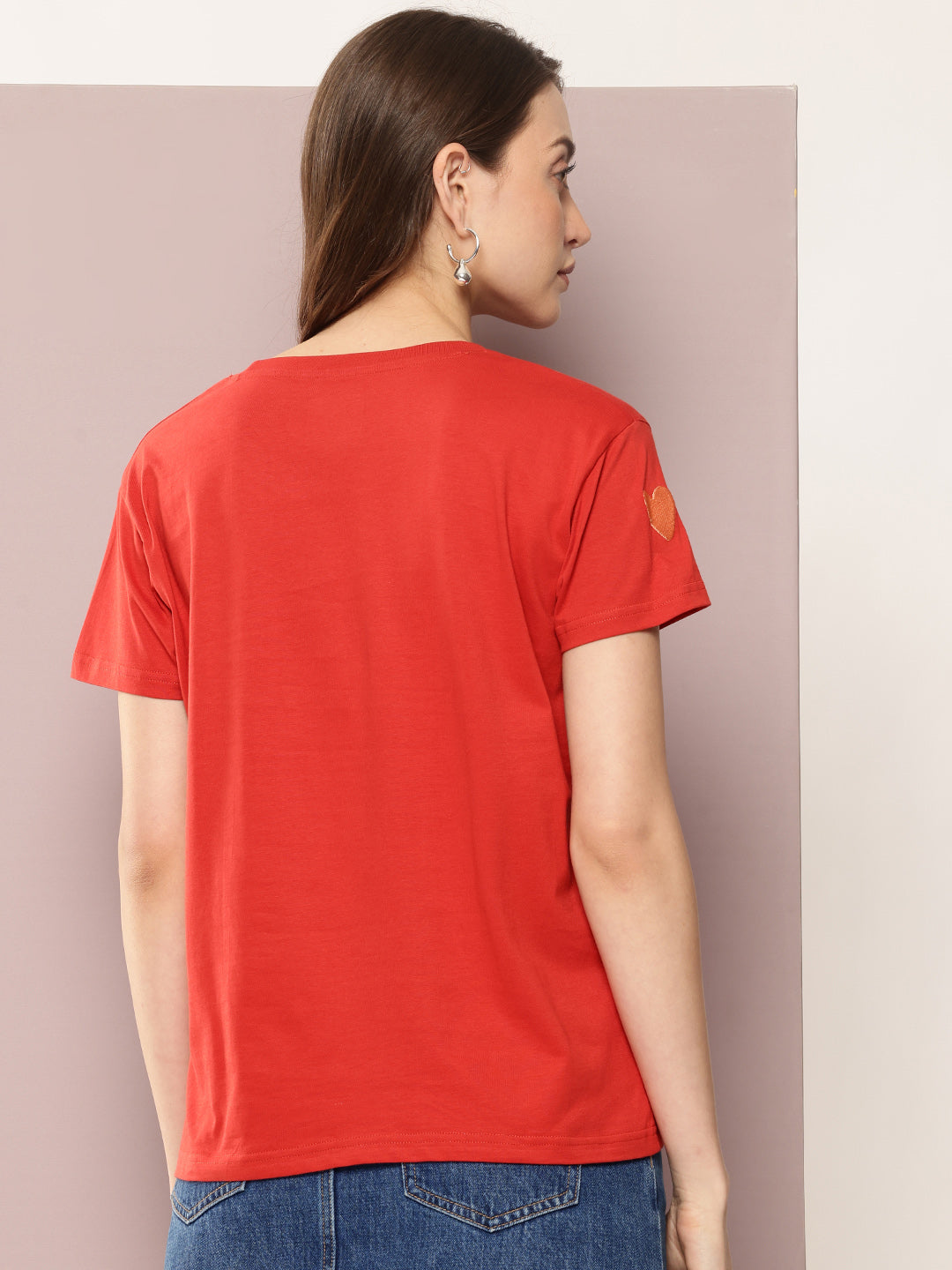 Womens Half Sleeve Round Neck Embroidered Boxy Fit Tshirts