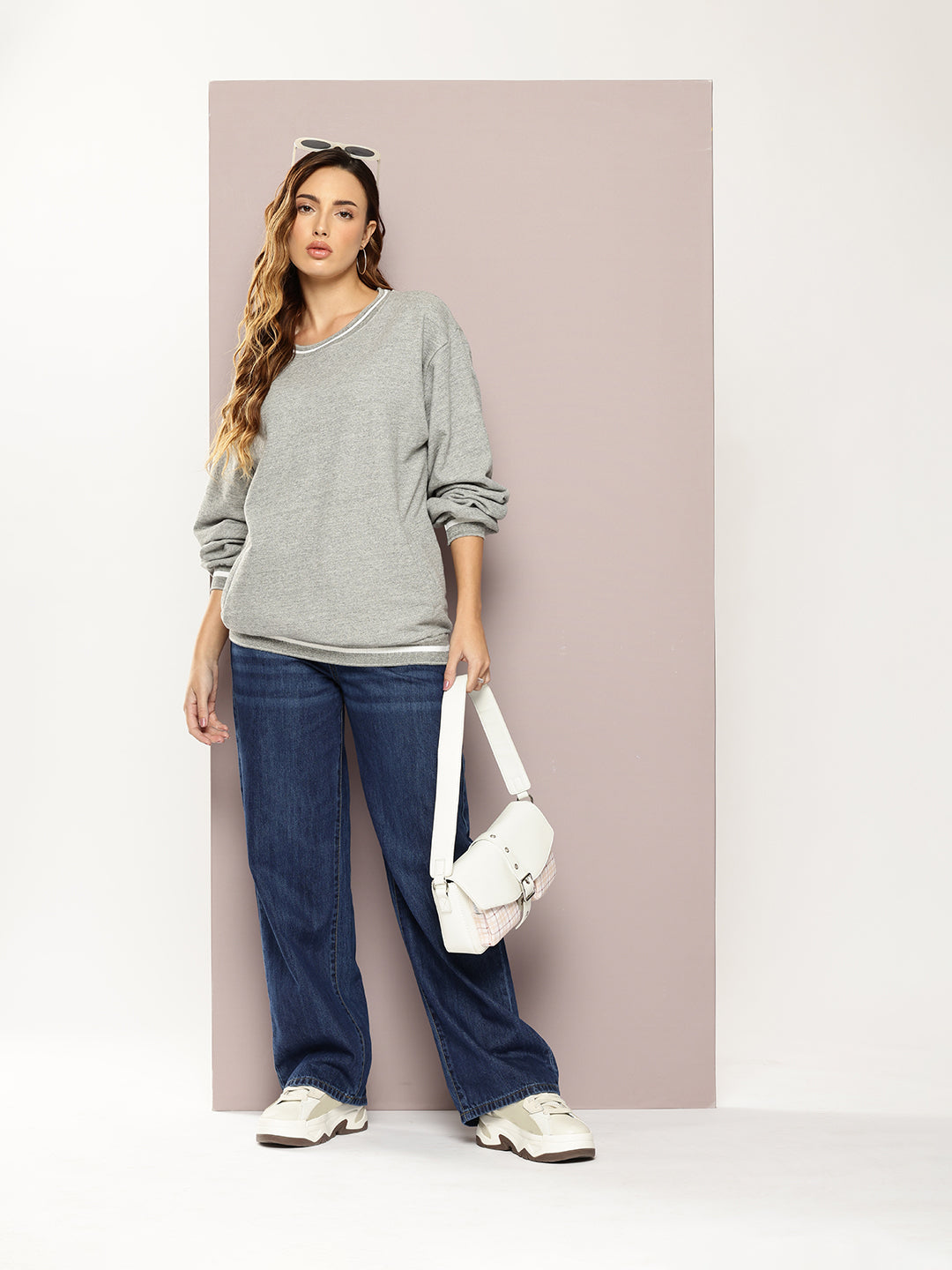 Women Long Sleeve Oversized Striped Sweatshirt