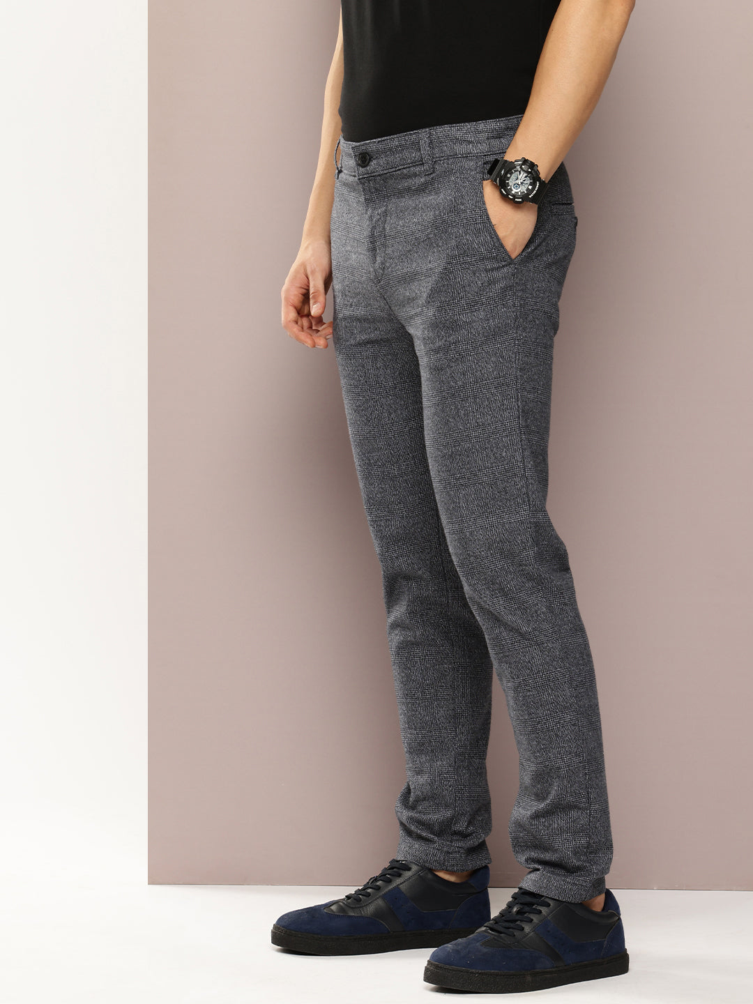 Men Checked Slim Fit Chinos Casual Trousers