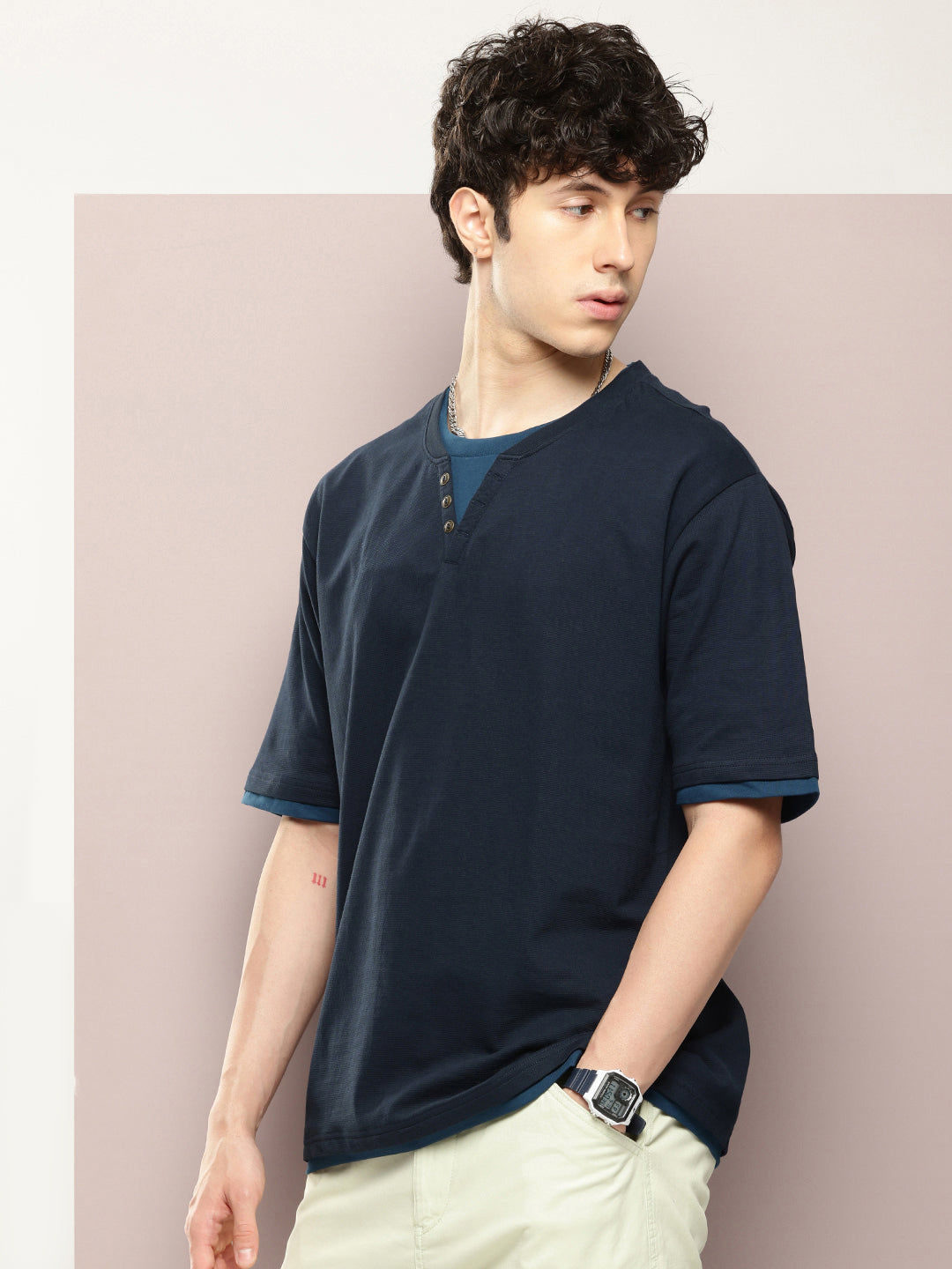 Mens Half Sleeve V-Neck Solid Oversized Fit Tshirts