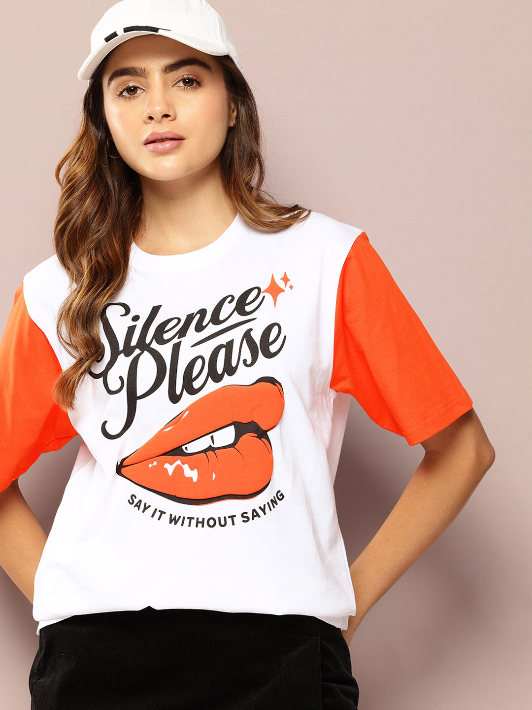 Womens Short Sleeve Puff Printed Oversized Fit Tshirt