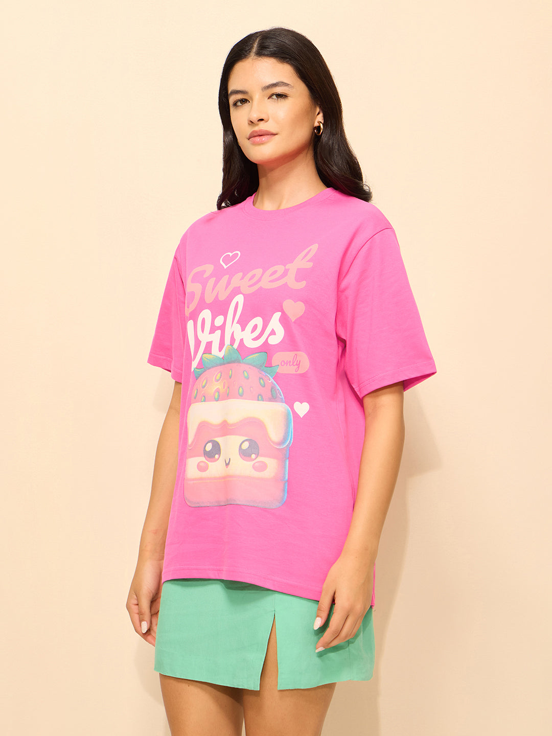 Womens Printed Oversized Cotton T-Shirt