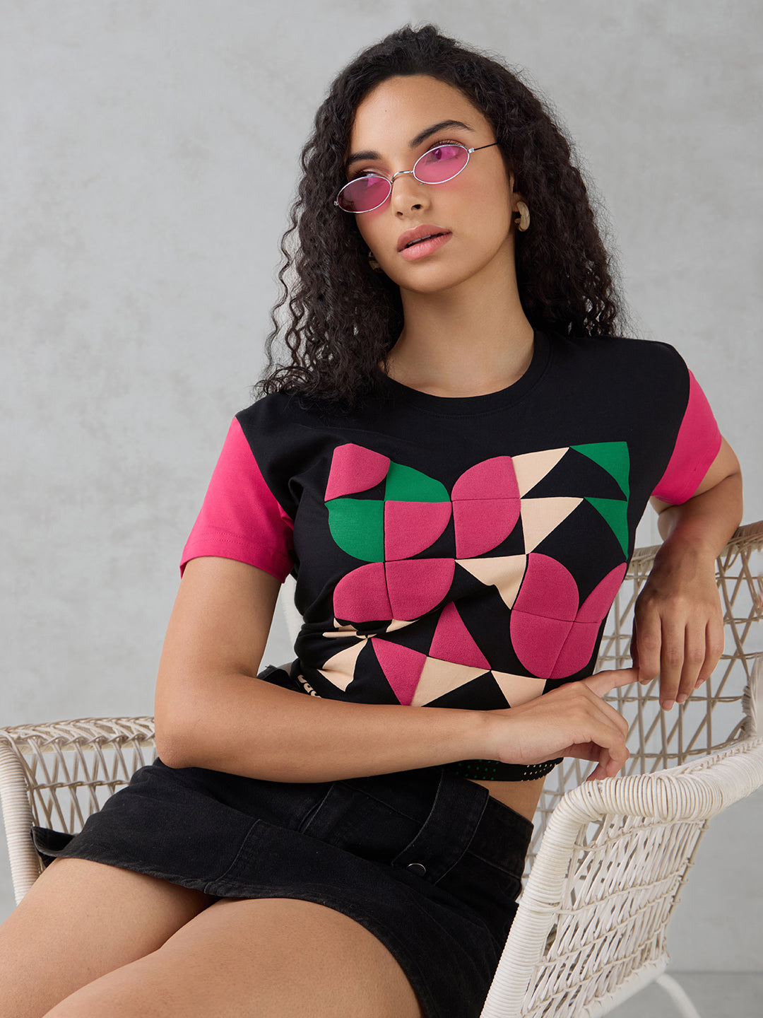 Womens Half Sleeve Puff Printed Boxy Regular Fit Tshirt