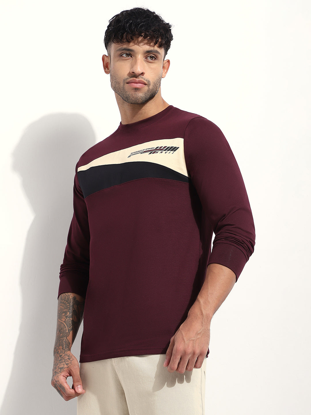 Mens Full Sleeve Round Neck Printed Regular Fit Tshirts
