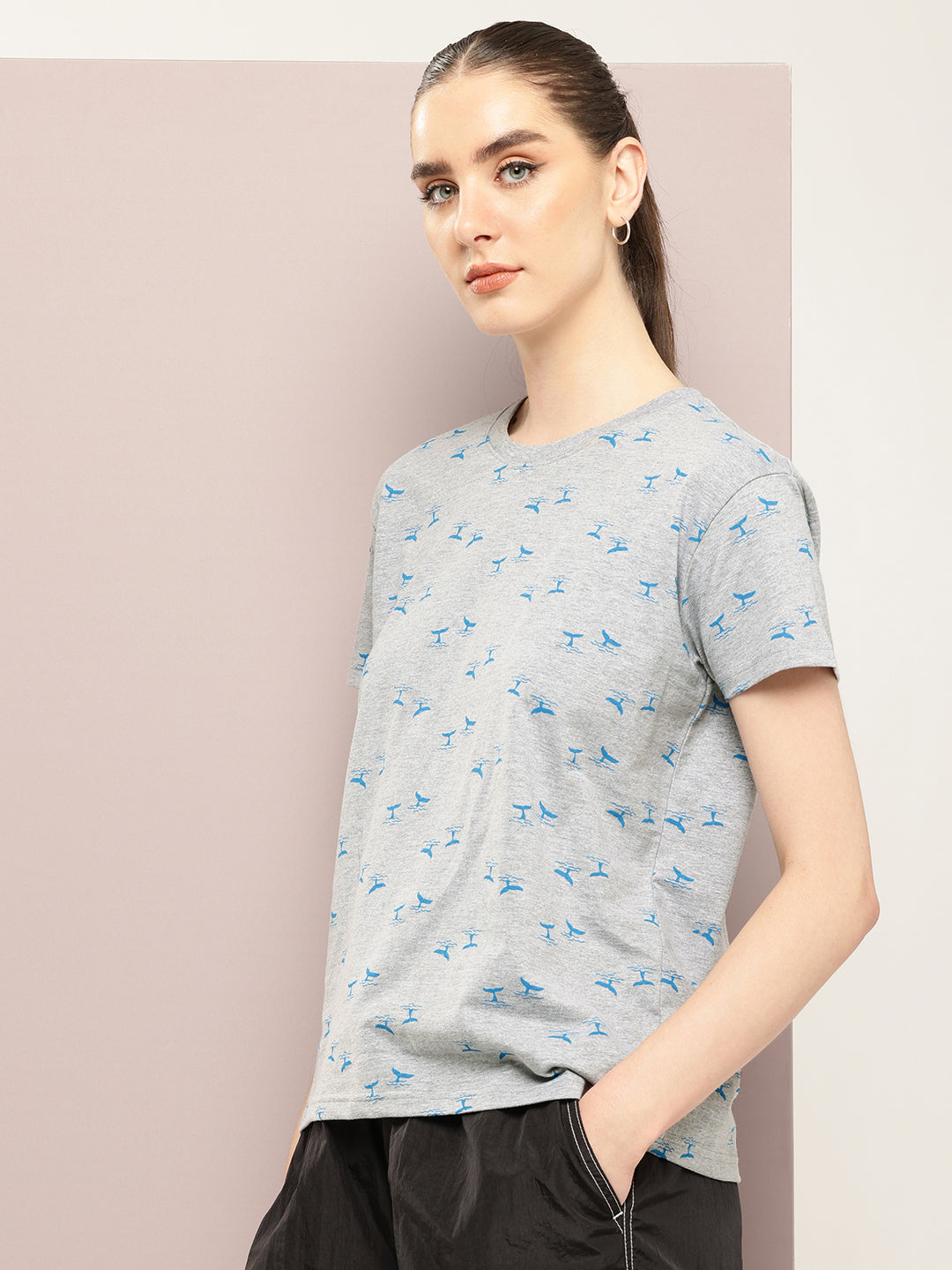 Womens Half Sleeve Round Neck All-Over Printed Boxy Fit Tshirts