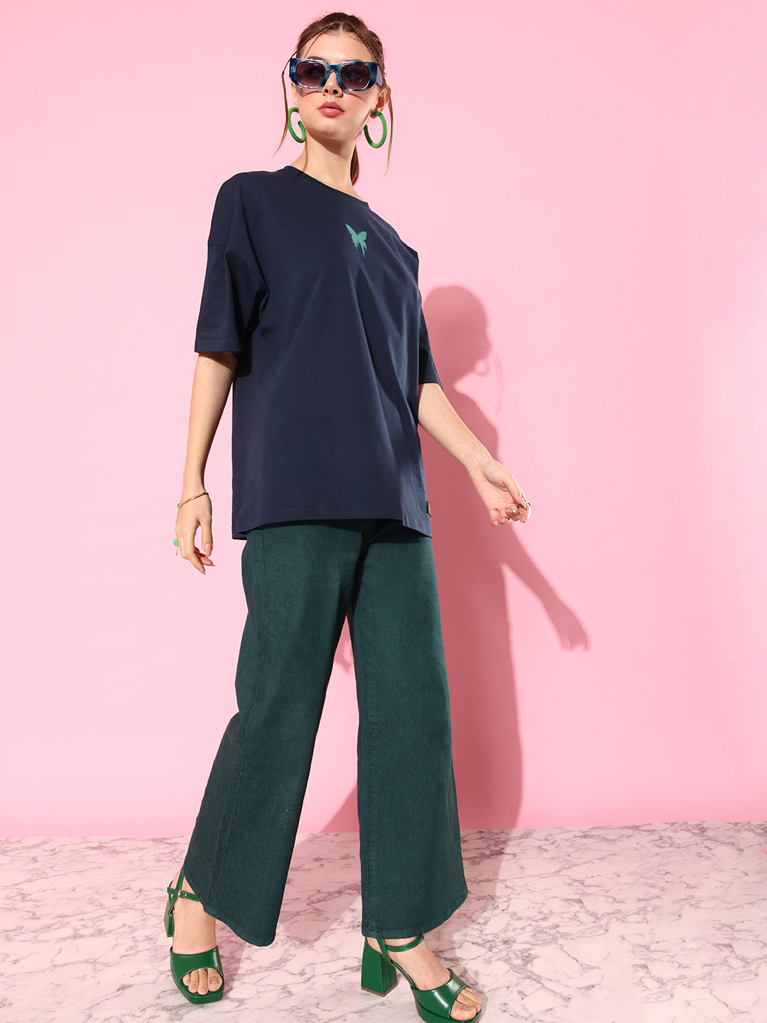 Womens Half Sleeve Drop Shoulder Printed Oversized Fit T-Shirts