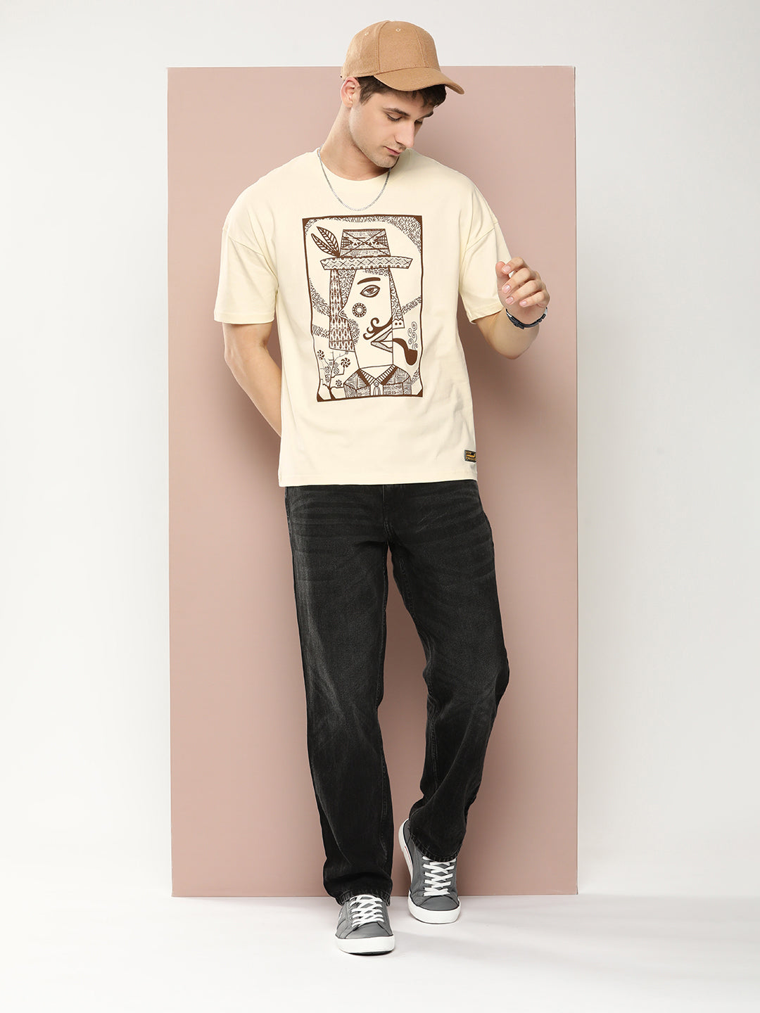 Mens Half Sleeve Drop Shoulder Printed Oversized Fit T-Shirts