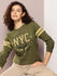 Womens Full Sleeve Round Neck Printed Oversized Fit Tshirts
