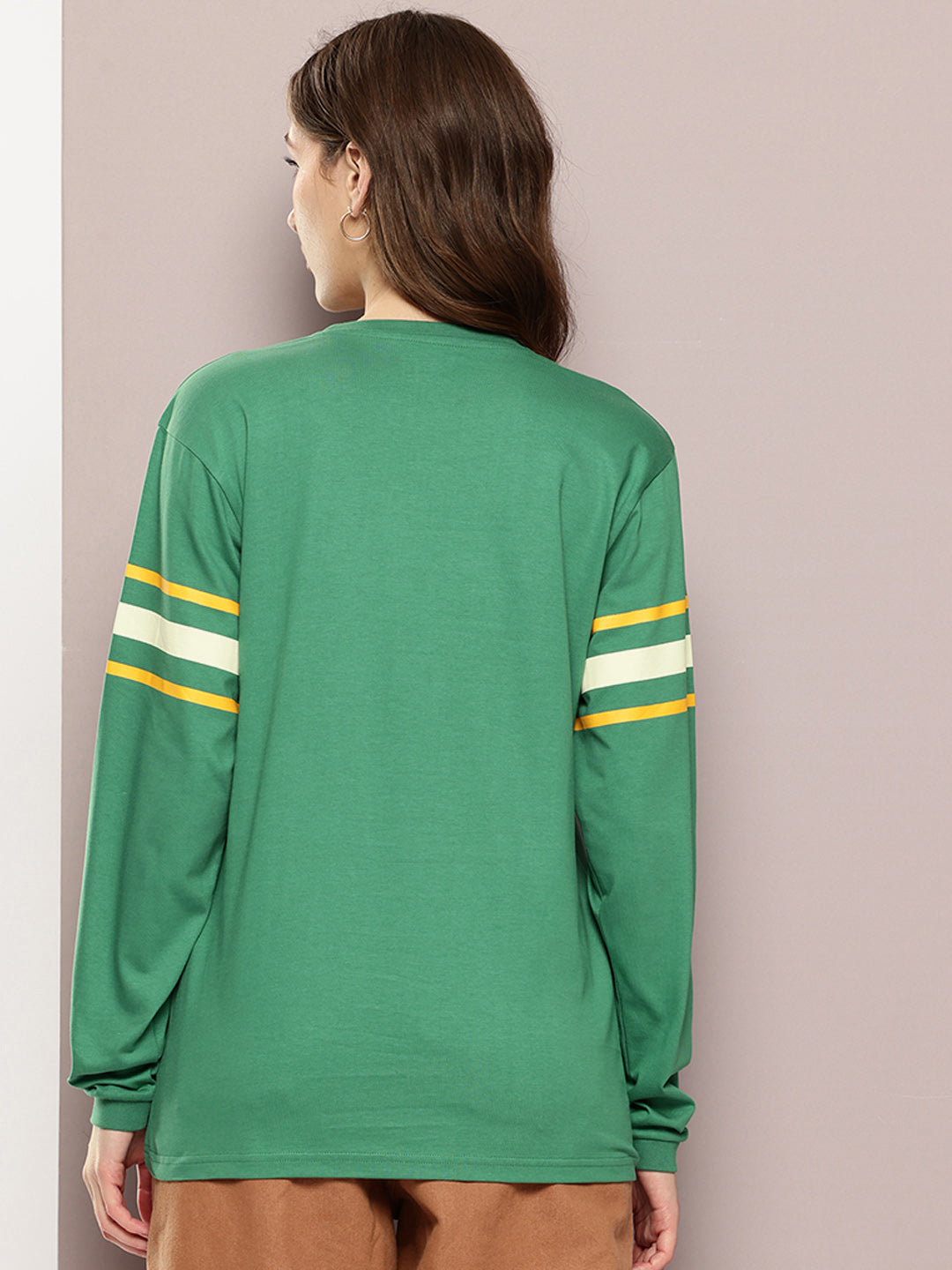 Womens Full Sleeve Round Neck Printed Oversized Fit Tshirts
