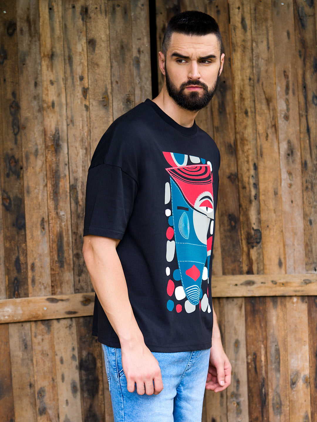 Mens Half Sleeve Drop Shoulder Printed Oversized Fit T-Shirts