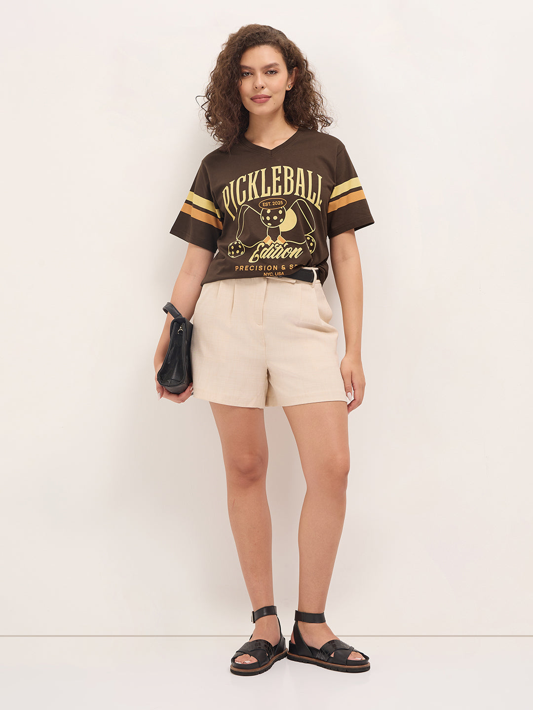 Womens Half Sleeve V-Neck Printed Oversized Fit Tshirts