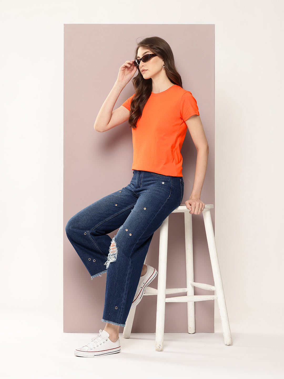 Womens Half Sleeve Round Neck Solid Regular Fit Tshirts