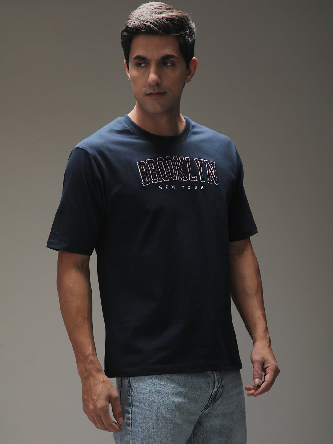 Mens Half Sleeve Round Neck Embroidered Oversized Fit Tshirts