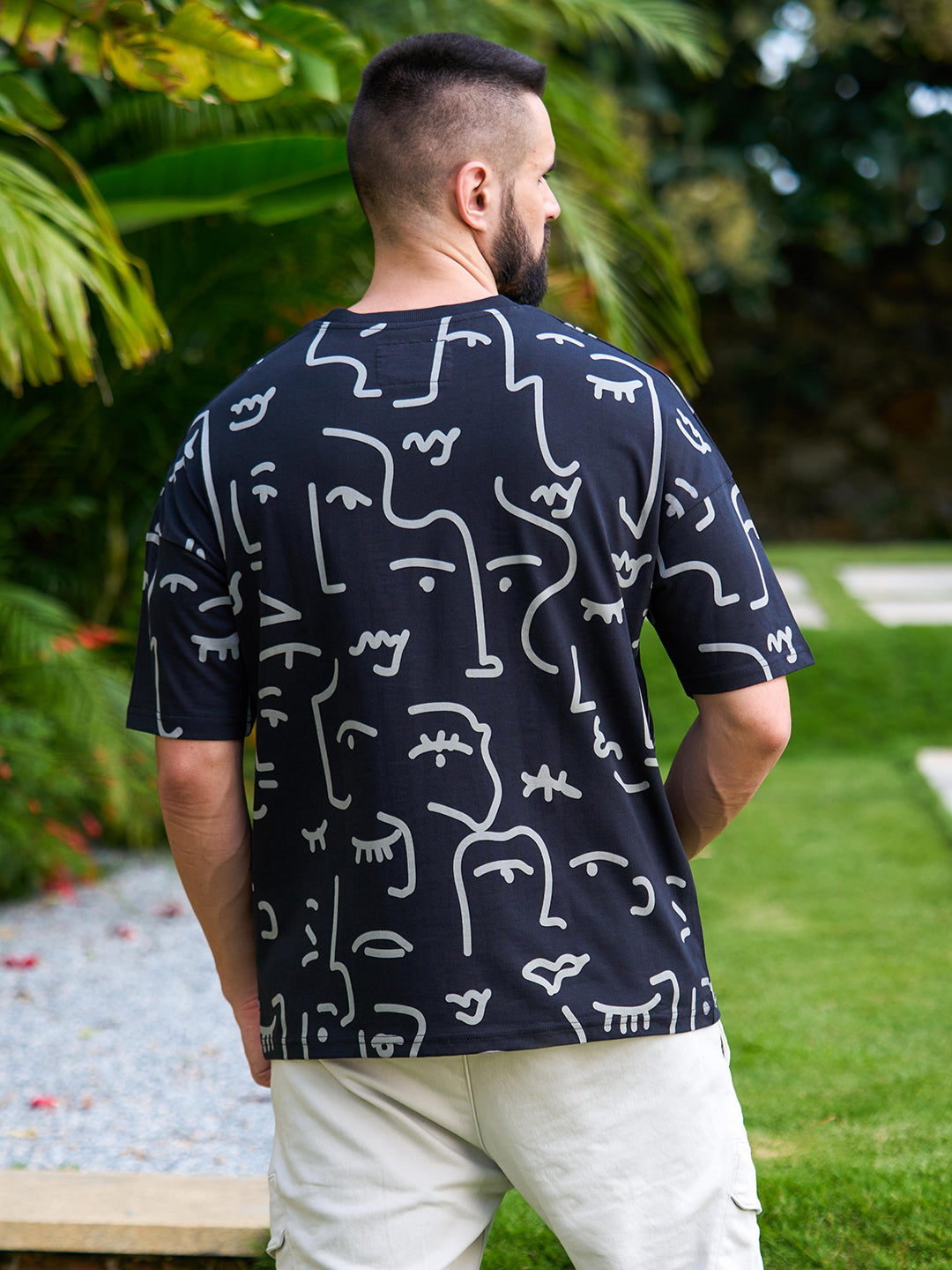 Mens Half Sleeve Drop Shoulder Printed Oversized Fit T-Shirts