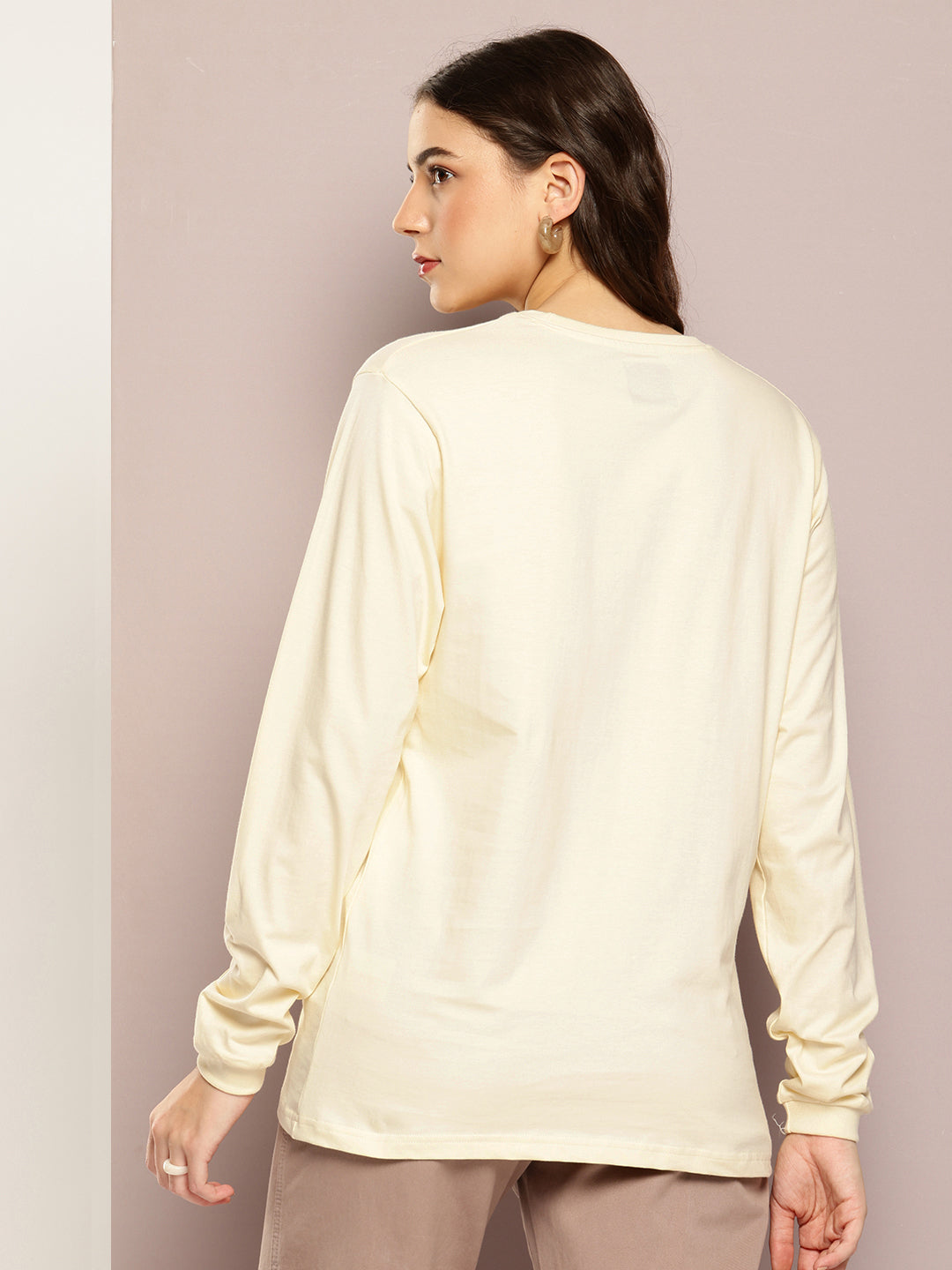 Womens Full Sleeve Round Neck Printed Oversized Fit Tshirts