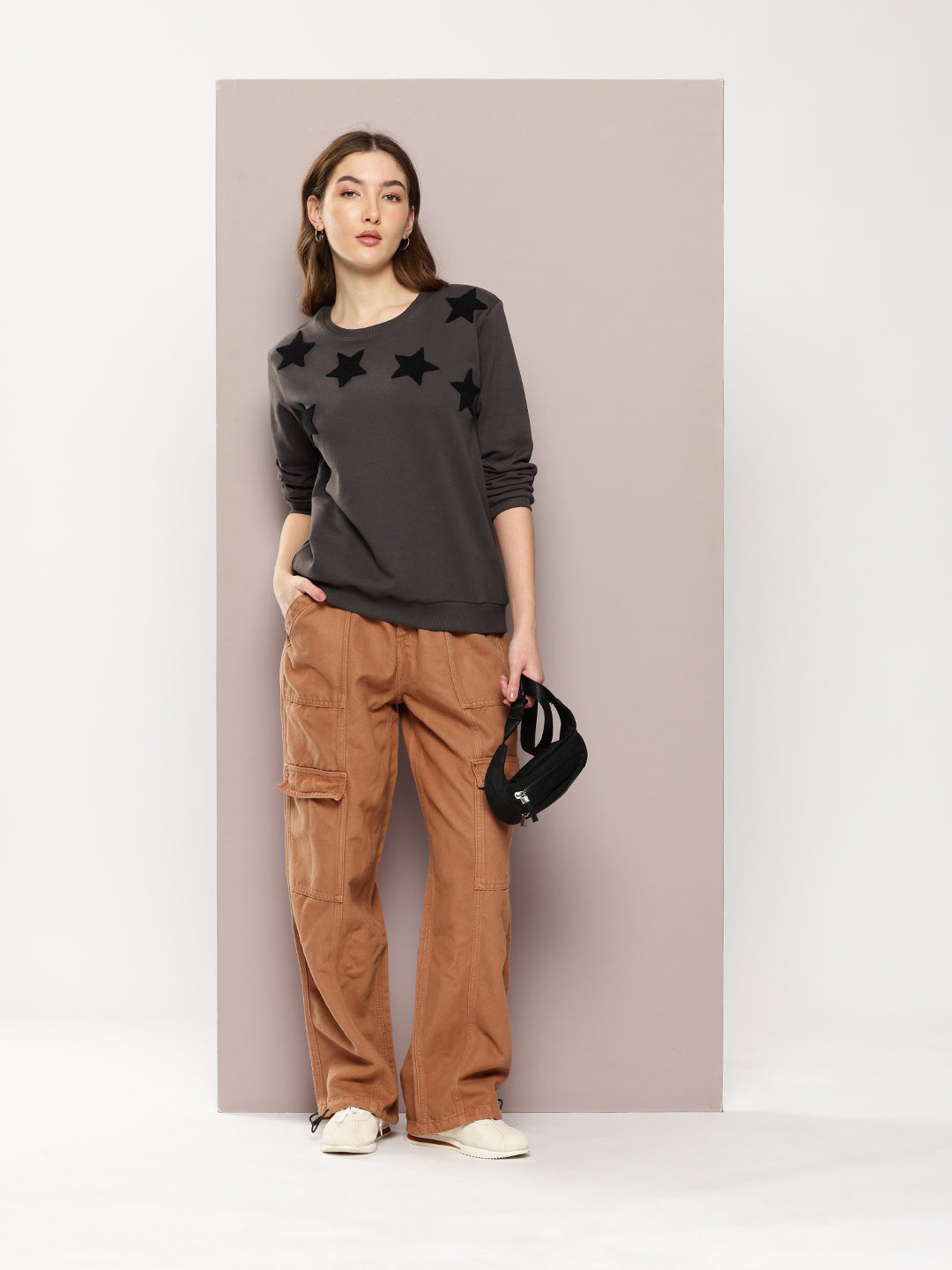 Womens Full Sleeve Round Neck Embroidered Relaxed Fit Tshirts