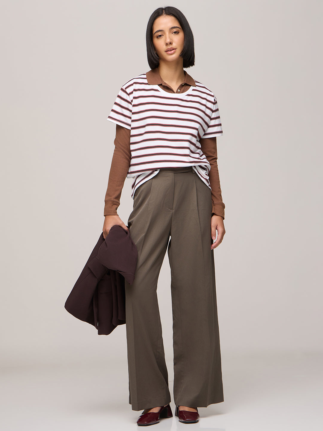 Womens Striped Boxy Regular Fit Cotton T-Shirt