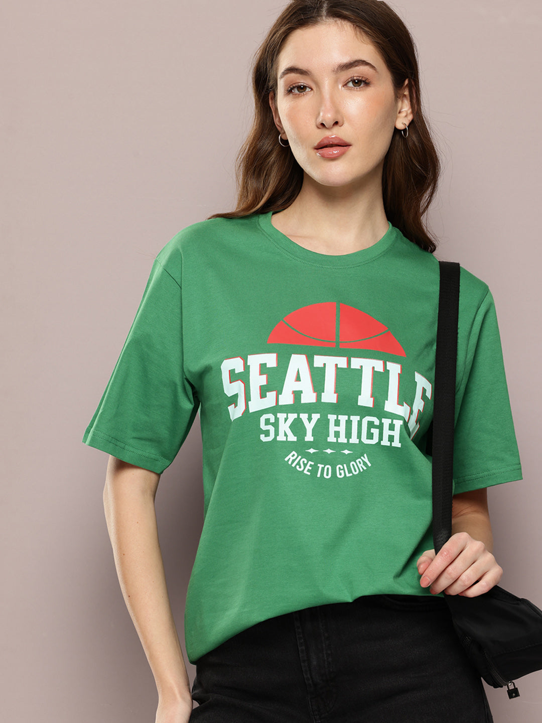 Womens Half Sleeve Round Neck Printed Oversized Fit Tshirts