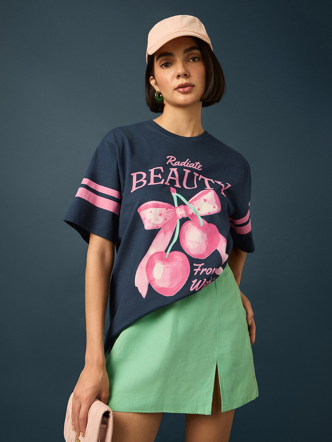 Womens Short Sleeve Printed Oversized Fit Tshirt 