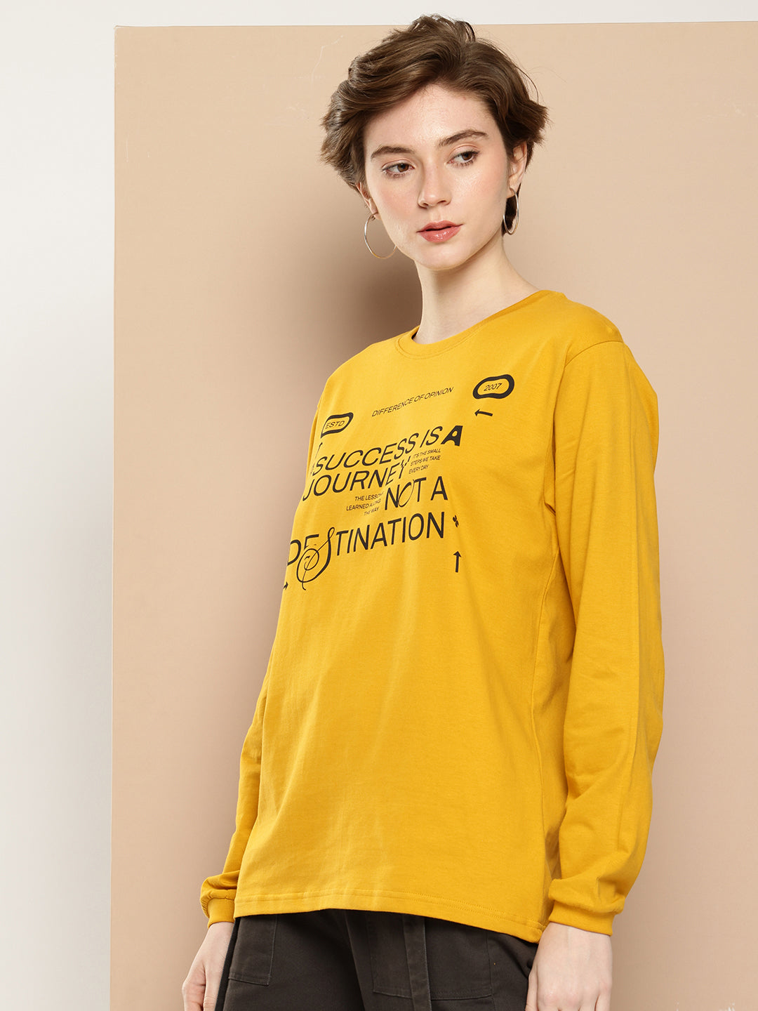 Womens Full Sleeve Round Neck Printed Oversized Fit Tshirts