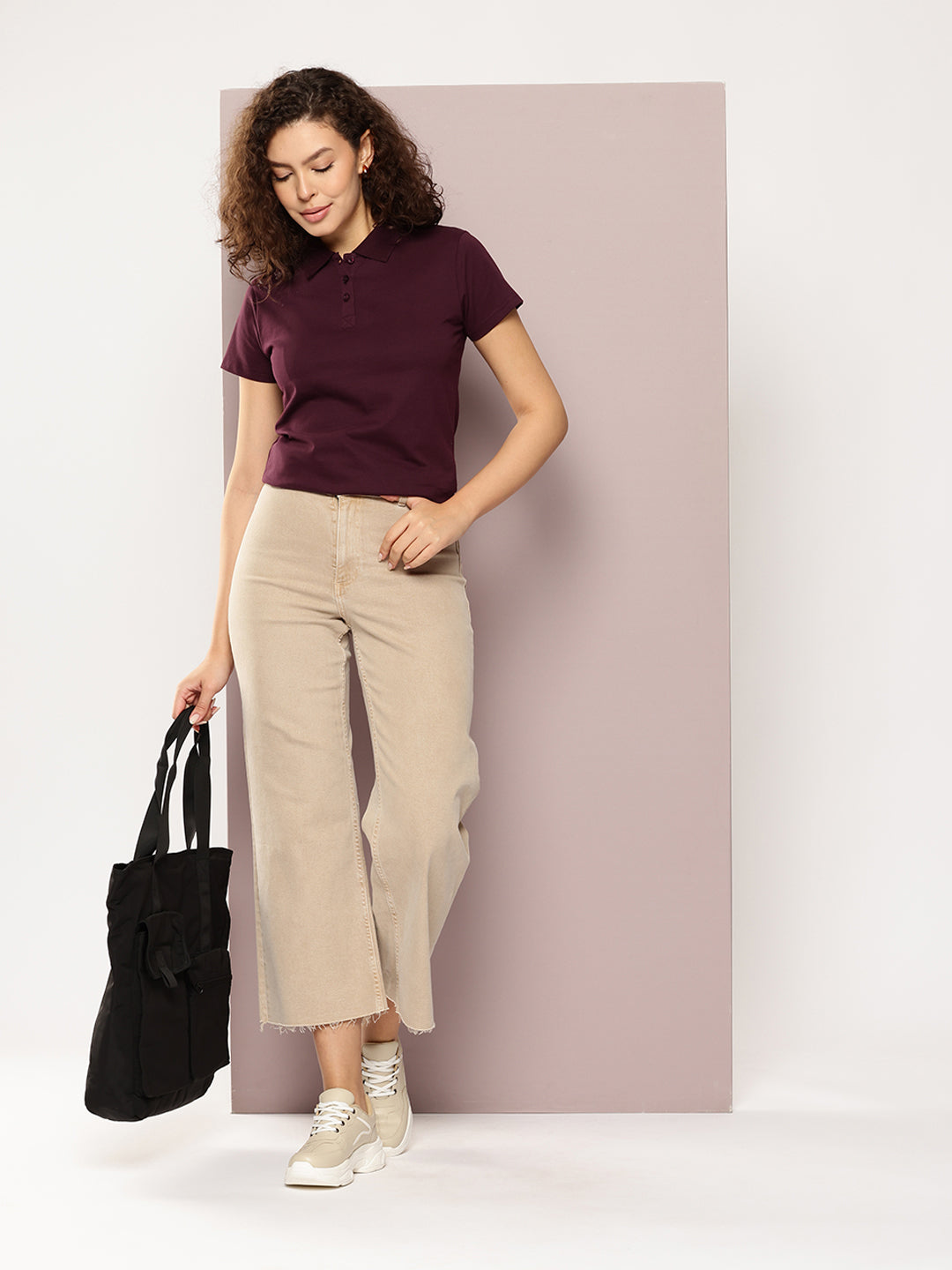 Womens Half Sleeve Polo Neck Solid Regular Fit Tshirts