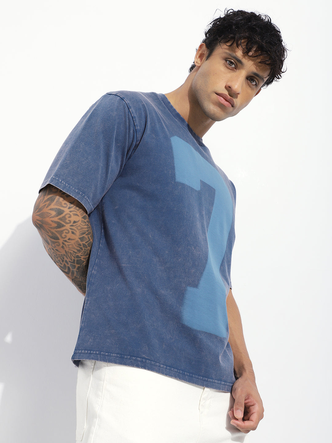 Mens Half Sleeve Round Neck Striped Oversized Fit Tshirts