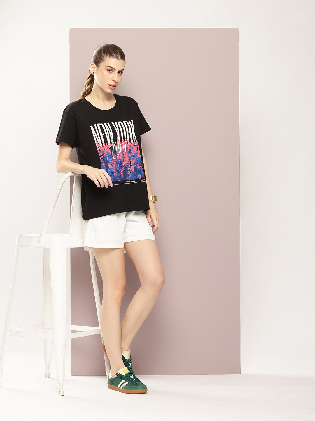 Womens Half Sleeve Round Neck Printed Boxy Fit Tshirts