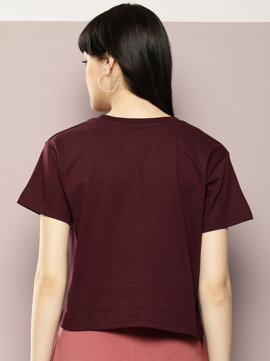 Womens Half Sleeve Round Neck Solid Boxy Fit Tshirts