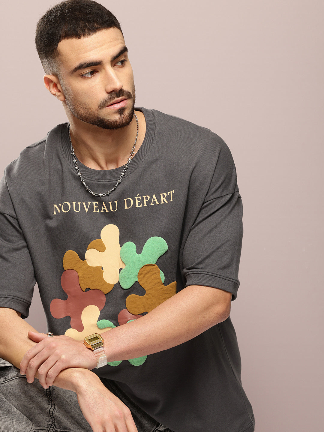 Mens Half Sleeve Round Neck Printed Oversized Fit Tshirts