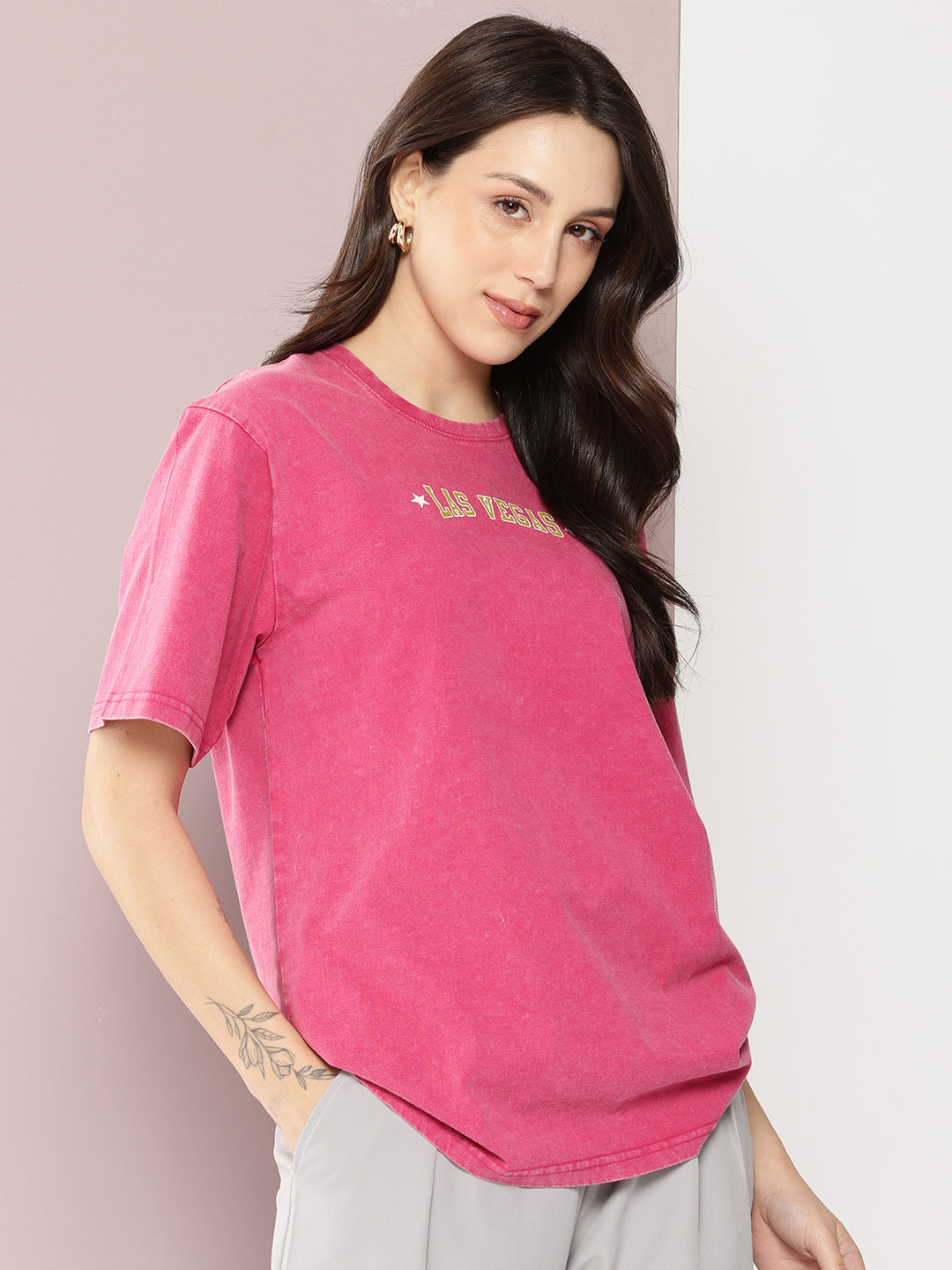 Womens Half Sleeve Round Neck Printed Oversized Fit Tshirts