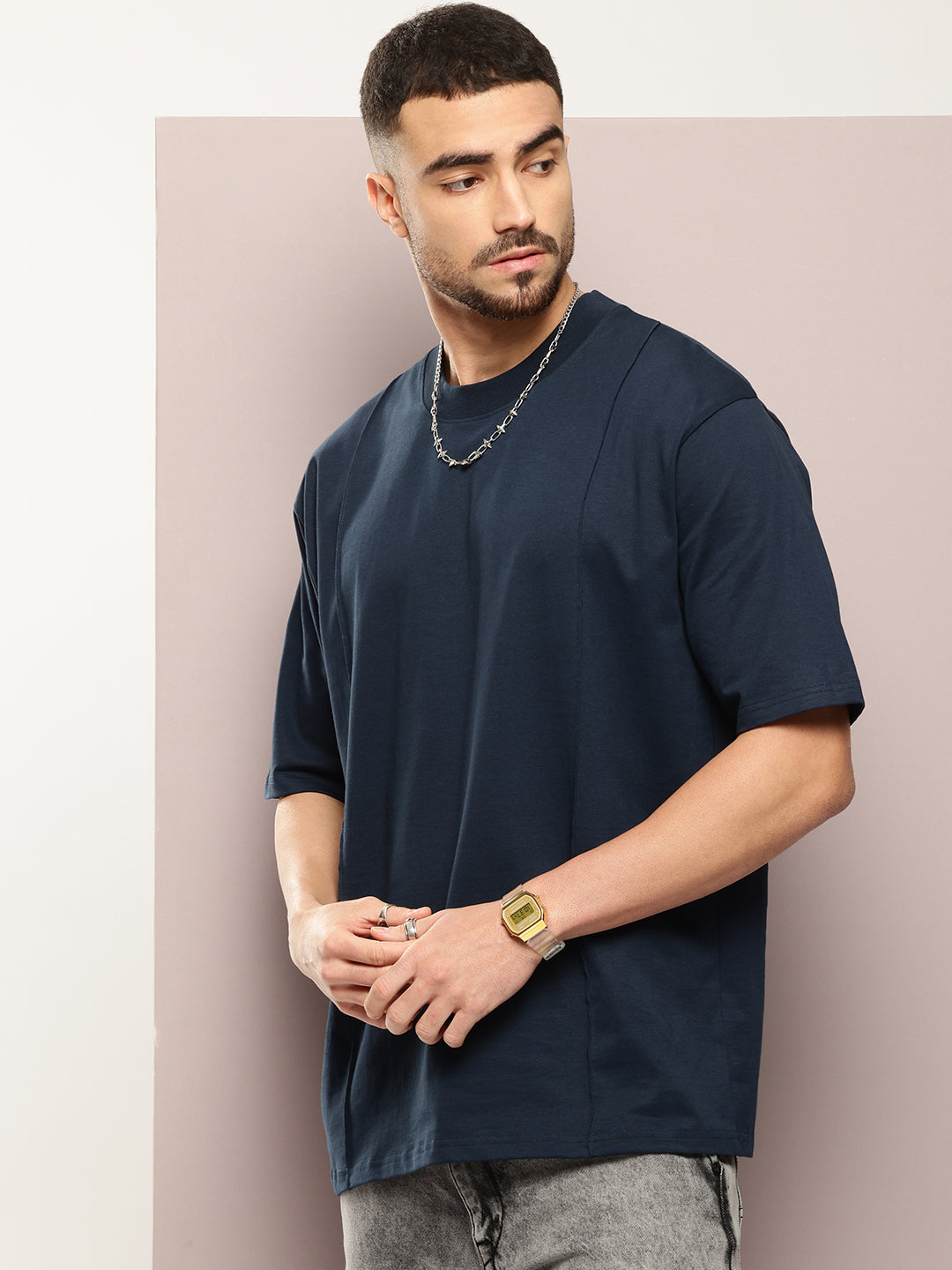 Mens Half Sleeve Round Neck Solid Oversized Fit Tshirts