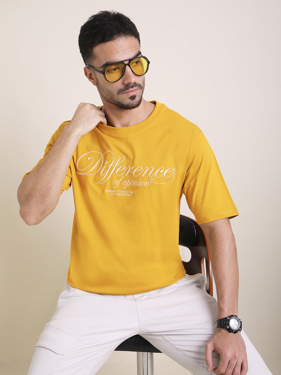 Mens Half Sleeve Round Neck Embroidered Oversized Fit Tshirts