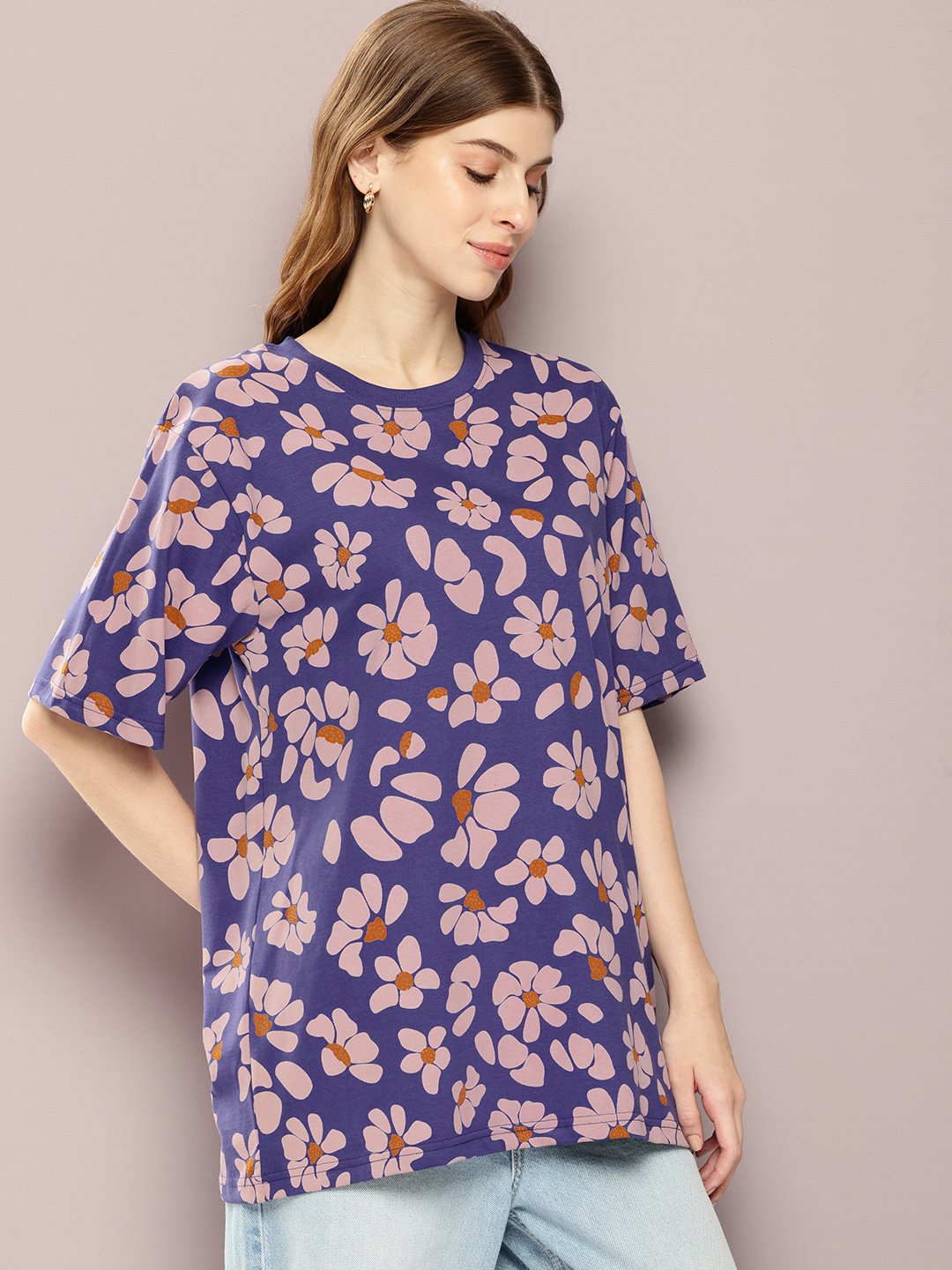 Womens Half Sleeve Round Neck Oversized Fit T-Shirts