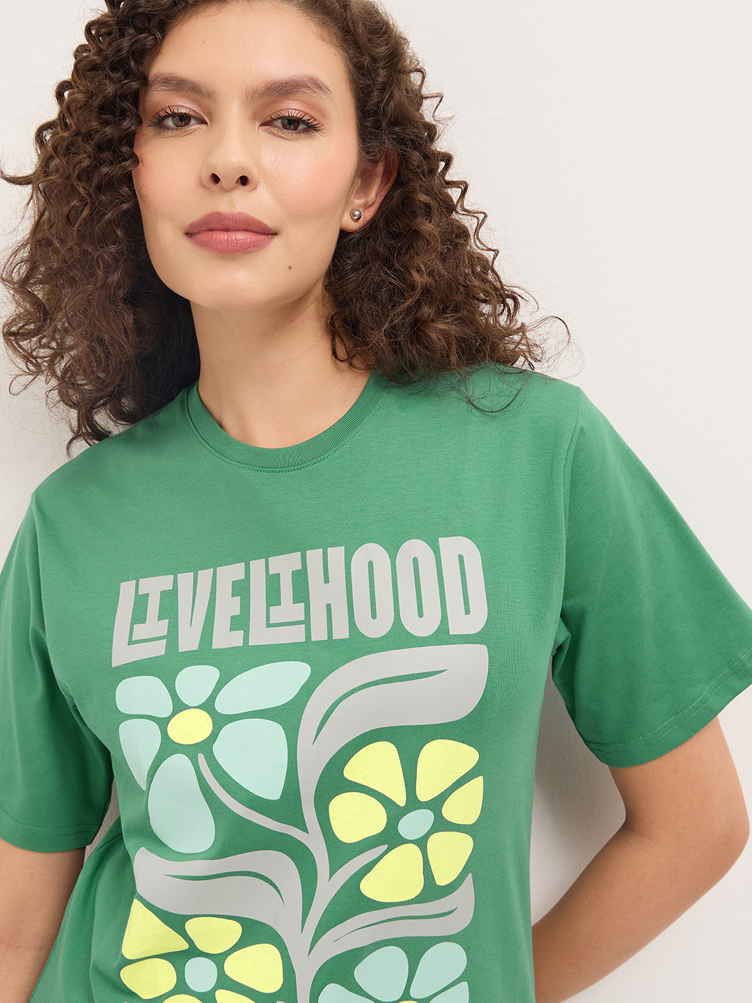 Womens Half Sleeve Round Neck Printed Oversized Fit Tshirts