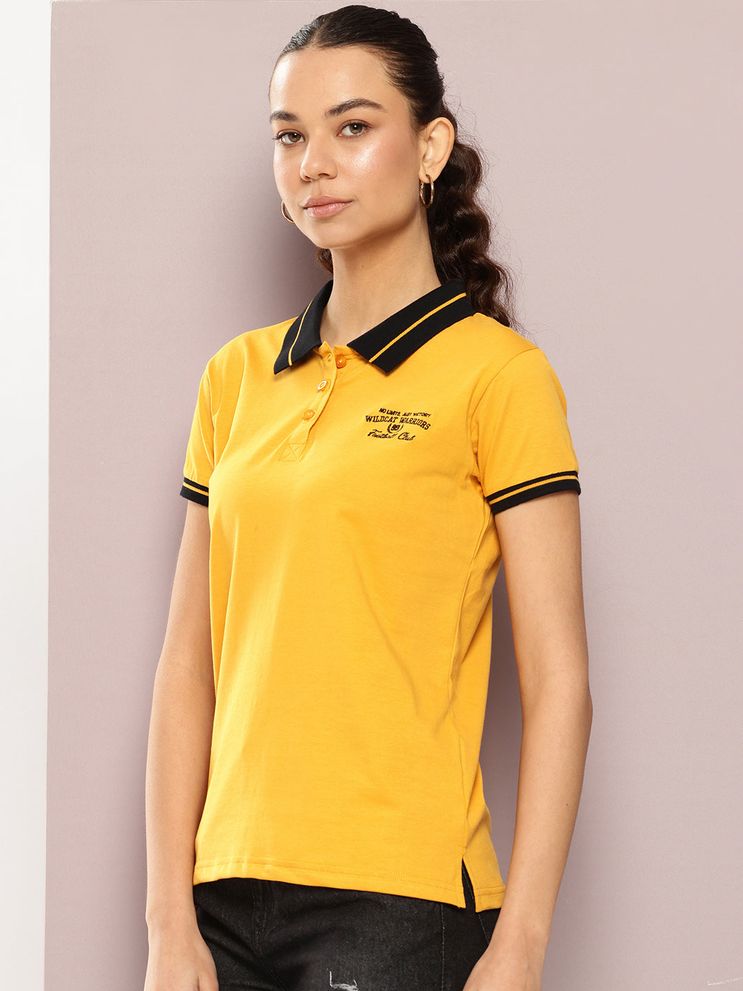 Womens Half Sleeve Polo Neck Embroidered Regular Fit Tshirts