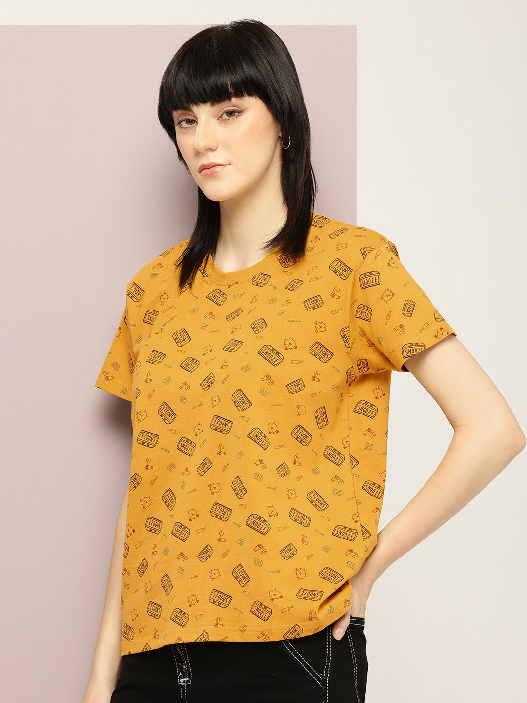 Womens Half Sleeve Round Neck All-Over Printed Boxy Fit Tshirts