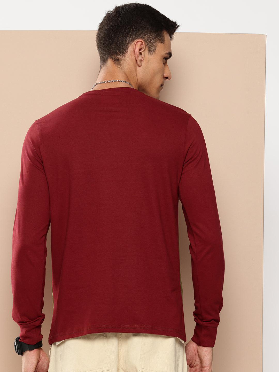 Mens Full Sleeve Round Neck Colourblocked Regular Fit Tshirts